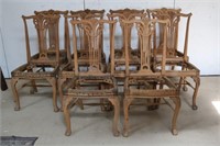 Set of 10 Carved Wood Chairs