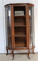 Oak Curved Glass China Cabinet - as is