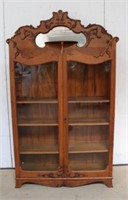 Fancy Carved Oak 2-Door Bookcase w/Mirror Gallery