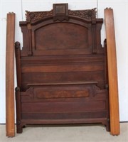 Victorian Walnut High Back Bed w/rails-Queen Size