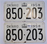 Pair Ontario 1958 Licence Plates(850203)