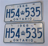 Pair Ontario 1968 Licence Plates(H54535)