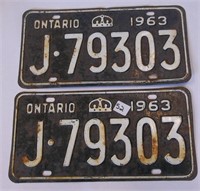 Pair Ontario 1963 Licence Plates(J79303)