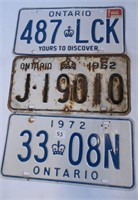 3 Single Ontario Licence Plates