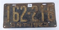 Single Ontario 1923 License Plate (162216)