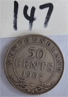 Newfoundland Silver 1907 Fifty Cents Coin