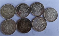 7 Canadian Silver Fifty Cents Coins