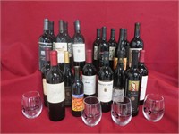 Large Lot of Red Wine, Glasses & Fun