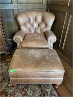 COMFY OVERSIZE LEATHER TUFTED CHAIR AND OTTOMAN