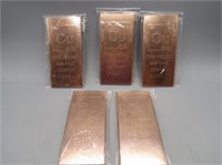 (5) One Pound .999 Fine Copper Bullion Bars USA