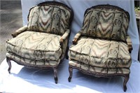 Pair of Heavy Carved Upholstered Chairs