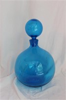 Vintage Blue Glass Decanter w/ lid