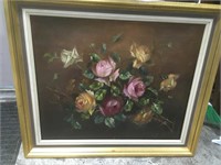Signed Flower Painting on Canvas