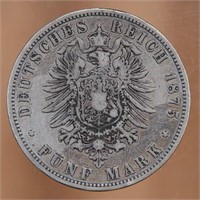 1875 -  5 Mark Prussia Coin