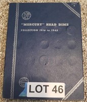 Mercury Dime Book, 1916-1945, Total of 20 Coins