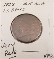 1828 Half Cent, 13 Stars, Rare