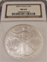 2007 American Silver Eagle, Graded NGC MS 69