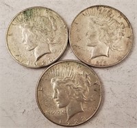 (3) 1923 Peace Dollars Including: P, D & S Mint**