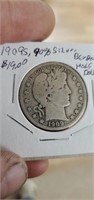 1909 silver barber half dollar