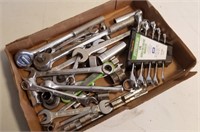 Box Lot Of Wrenches, Ratchets & Sockets
