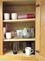 Pyrex measuring cups, mixer, cups and mugs