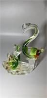 Murano Colored Glass Swan & Babies