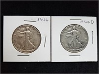 2 Walking Liberty Halves 1946 & 1946 D Silver