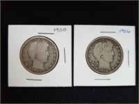 2 Barber Halves 1900 & 1906 Silver