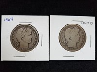 2 Barber Halves 1907 D & 1909 Silver