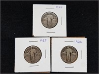 3 Barber Silver Quarters 1925, 1926, 1927