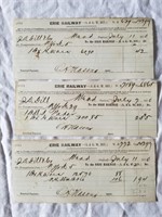 3 - 1870 Erie Railroad Paper Slips 8" Long