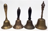 2 Brass School Bells 6"tall x 3"dia. (handle