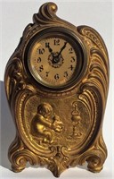 Small Brass Art Nouveau Clock, 2" dial,  Western