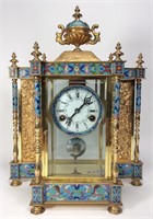 Brass  Reproduction Mantle Clock, Urn top, enamel