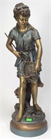 Painted Iron Figure - Girl with Net, brass wash,