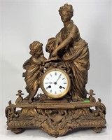Metal Figural Mantle Clock - Woman & Child, 4" dia