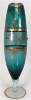 Blue Glass Vase, applied base, gold stencil
