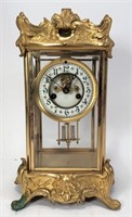 Brass Mantle Clock - French gilt enameled face,