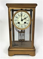 Brass Bracket Clock - enameled face, glass on all