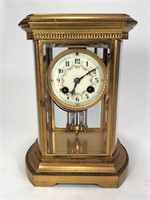 Brass Bracket Clock, rounded sides, enameled face,
