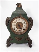 Iron Bracket Clock, brass trim, shaped case, round