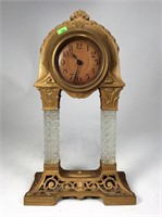 Iron Frame & Glass Column Art Deco Mantle Clock,