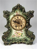 Green & White China Clock, 4.5" brass works,