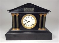Iron Faux Marble Gothic Mantle Clock, brass