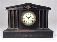 Iron Faux Marble Gothic Mantle Clock, 5" brass