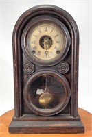 Round Top Mantle Clock, walnut case, double circle