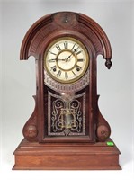 Walnut Shelf Clock, Gilbert Clock Co. label, brass