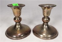 Pair Low Sterling Candlesticks, weighted -