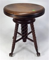 Chestnut Organ Stool, rope turned legs have glass