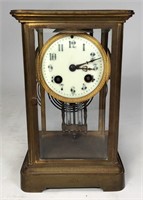 Brass Bracket Clock, beveled glass sides in brass